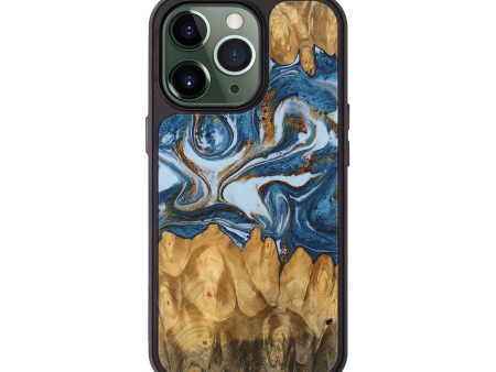 iPhone 13 Pro Wood Phone Case - Lanny (Teal & Gold, 745309) on Sale