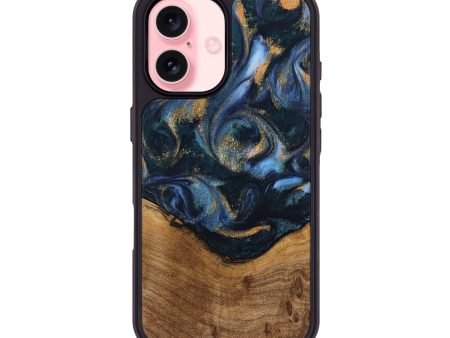 iPhone 16 Wood Phone Case - Blinni (Teal & Gold, 745080) Hot on Sale