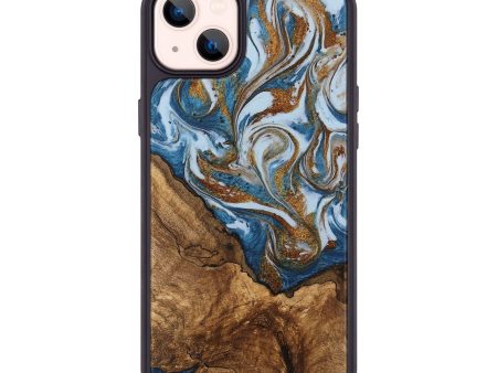 iPhone 14 Plus Wood Phone Case - Verlon (Teal & Gold, 745319) Hot on Sale