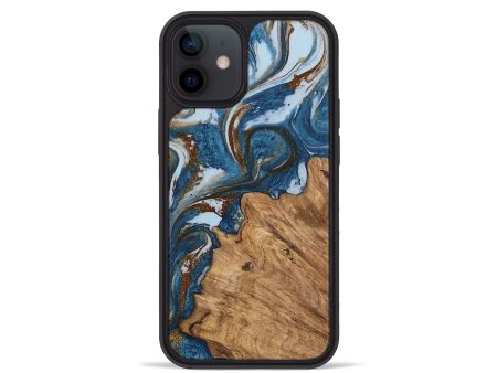 iPhone 12 mini Wood Phone Case - Dodi (Teal & Gold, 745448) For Cheap