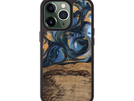 iPhone 13 Pro Wood Phone Case - Terry (Teal & Gold, 745172) Supply