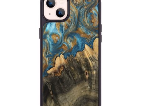 iPhone 14 Plus Wood Phone Case - Deetta (Teal & Gold, 745192) Online now