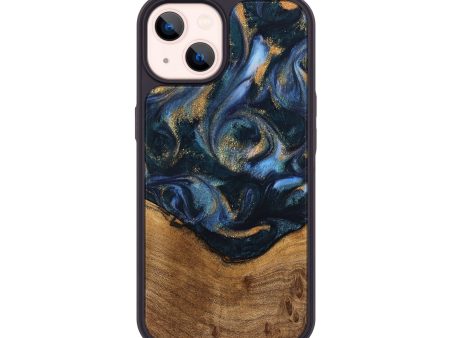 iPhone 14 Wood Phone Case - Blinni (Teal & Gold, 745080) Sale