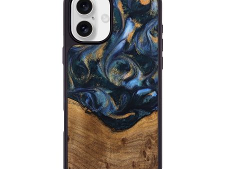 iPhone 16 Plus Wood Phone Case - Blinni (Teal & Gold, 745080) For Cheap