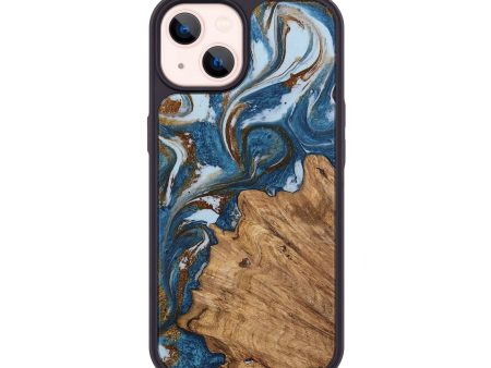 iPhone 14 Wood Phone Case - Dodi (Teal & Gold, 745448) Discount