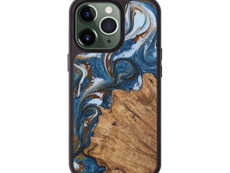 iPhone 13 Pro Wood Phone Case - Dodi (Teal & Gold, 745448) For Cheap