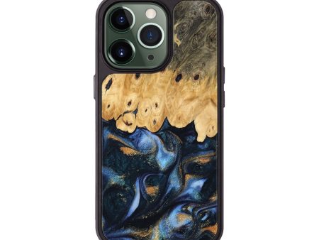 iPhone 13 Pro Wood Phone Case - Karla (Teal & Gold, 745186) Supply