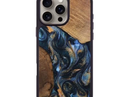 iPhone 16 Pro Max Wood Phone Case - DeeAnn (Teal & Gold, 745134) For Sale