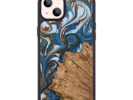 iPhone 14 Plus Wood Phone Case - Dodi (Teal & Gold, 745448) Hot on Sale