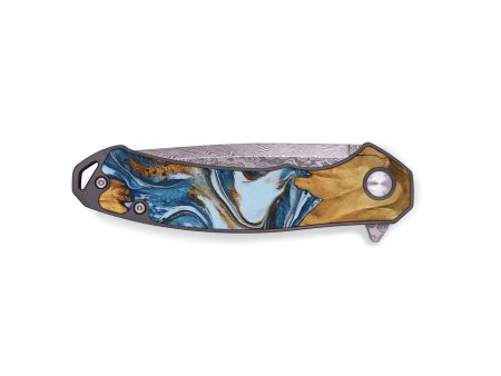 EDC Wood Pocket Knife - Lanny (Teal & Gold, 745309) Cheap