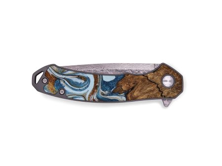 EDC Wood Pocket Knife - Izayah (Teal & Gold, 745312) Hot on Sale