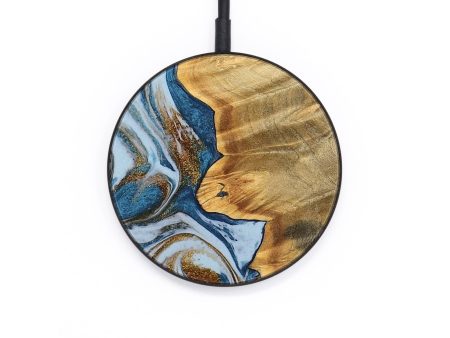 Circle Wood Wireless Charger - Darlyne (Teal & Gold, 745311) For Cheap