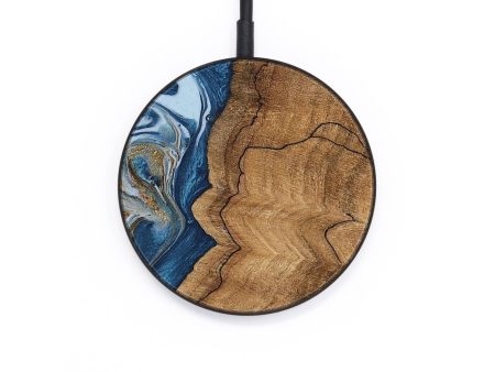 Circle Wood Wireless Charger - Latifah (Teal & Gold, 745438) on Sale