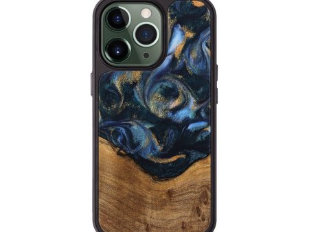 iPhone 13 Pro Wood Phone Case - Blinni (Teal & Gold, 745080) Supply