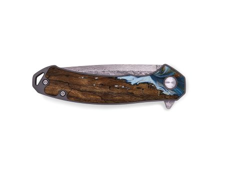 EDC Wood Pocket Knife - Loney (Teal & Gold, 745439) Online