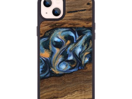 iPhone 14 Plus Wood Phone Case - Mietek (Teal & Gold, 745214) on Sale