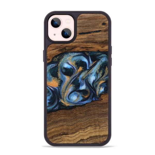 iPhone 14 Plus Wood Phone Case - Mietek (Teal & Gold, 745214) on Sale