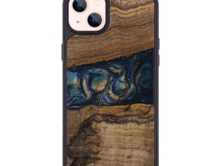 iPhone 14 Plus Wood Phone Case - Elvira (Teal & Gold, 745157) Online Hot Sale