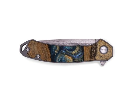 EDC Wood Pocket Knife - Elvira (Teal & Gold, 745157) Hot on Sale