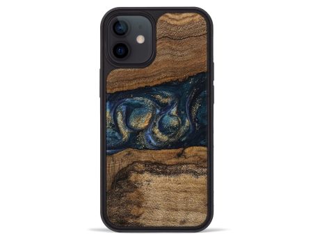 iPhone 12 mini Wood Phone Case - Elvira (Teal & Gold, 745157) For Cheap