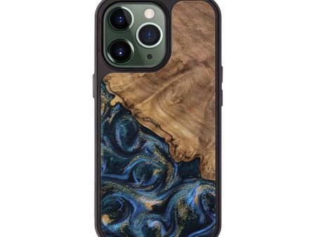 iPhone 13 Pro Wood Phone Case - Caty (Teal & Gold, 745125) Hot on Sale