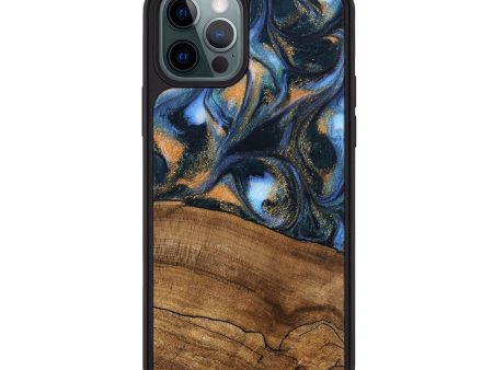 iPhone 12 Pro Max Wood Phone Case - Livia (Teal & Gold, 745220) Fashion