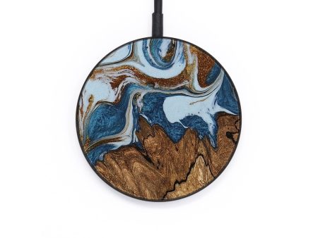 Circle Wood Wireless Charger - Izayah (Teal & Gold, 745312) Online