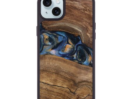 iPhone 15 Plus Wood Phone Case - Gavra (Teal & Gold, 745158) Supply