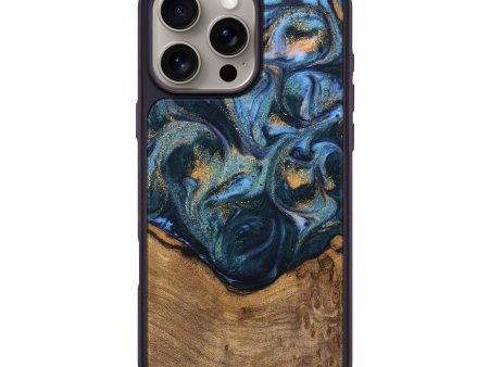 iPhone 16 Pro Max Wood Phone Case - Champ (Teal & Gold, 745171) For Sale