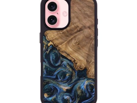 iPhone 16 Wood Phone Case - Caty (Teal & Gold, 745125) Supply