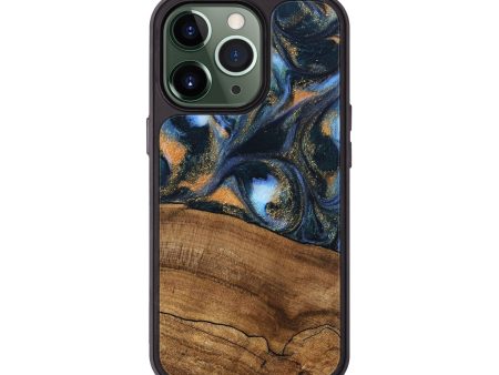 iPhone 13 Pro Wood Phone Case - Livia (Teal & Gold, 745220) For Cheap