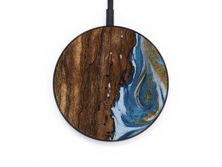 Circle Wood Wireless Charger - Loney (Teal & Gold, 745439) on Sale