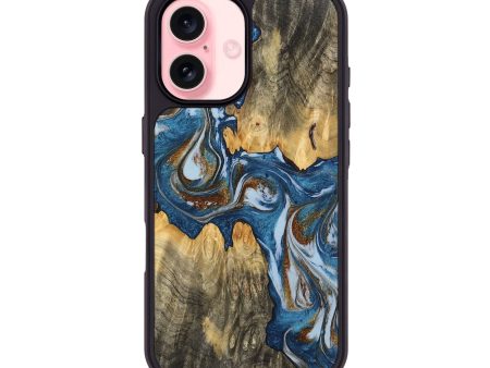 iPhone 16 Wood Phone Case - Thane (Teal & Gold, 745318) Discount