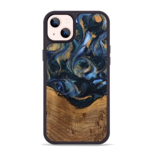 iPhone 14 Plus Wood Phone Case - Blinni (Teal & Gold, 745080) Discount