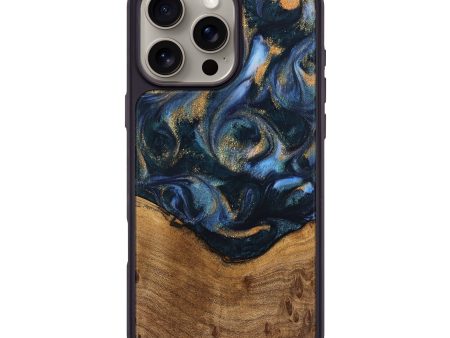 iPhone 16 Pro Max Wood Phone Case - Blinni (Teal & Gold, 745080) For Cheap