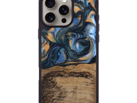 iPhone 16 Pro Max Wood Phone Case - Terry (Teal & Gold, 745172) Fashion