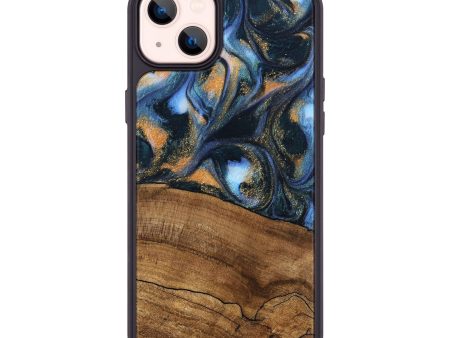 iPhone 14 Plus Wood Phone Case - Livia (Teal & Gold, 745220) Online now