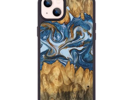 iPhone 14 Plus Wood Phone Case - Lanny (Teal & Gold, 745309) Fashion