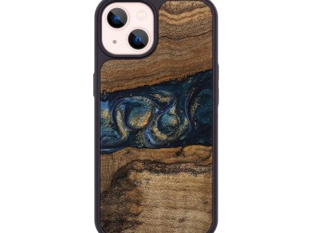 iPhone 14 Wood Phone Case - Elvira (Teal & Gold, 745157) Fashion