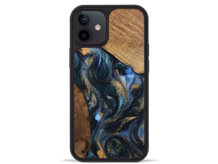 iPhone 12 mini Wood Phone Case - DeeAnn (Teal & Gold, 745134) Discount