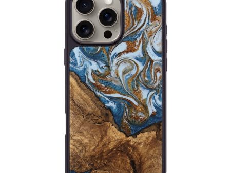 iPhone 16 Pro Max Wood Phone Case - Verlon (Teal & Gold, 745319) on Sale