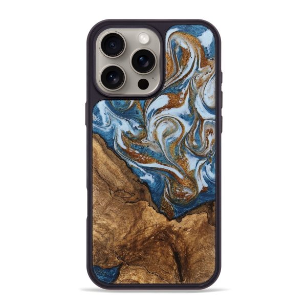 iPhone 16 Pro Max Wood Phone Case - Verlon (Teal & Gold, 745319) on Sale