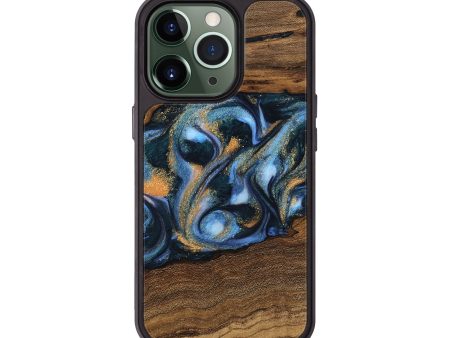 iPhone 13 Pro Wood Phone Case - Mietek (Teal & Gold, 745214) on Sale