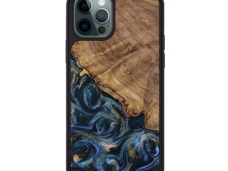 iPhone 12 Pro Max Wood Phone Case - Caty (Teal & Gold, 745125) Online Hot Sale