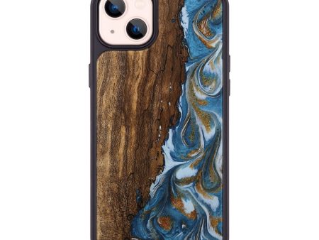 iPhone 14 Plus Wood Phone Case - Loney (Teal & Gold, 745439) For Sale