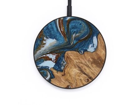 Circle Wood Wireless Charger - Dodi (Teal & Gold, 745448) For Discount