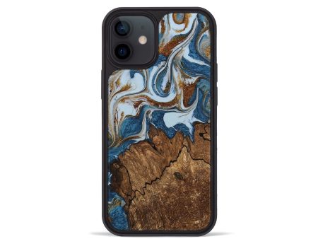 iPhone 12 mini Wood Phone Case - Izayah (Teal & Gold, 745312) Cheap