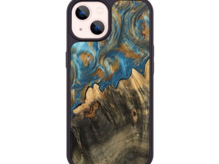 iPhone 14 Wood Phone Case - Deetta (Teal & Gold, 745192) For Sale