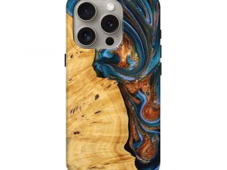 iPhone 16 Pro Wood Live Edge Phone Case - Sileas (Teal & Gold, 745047) For Discount