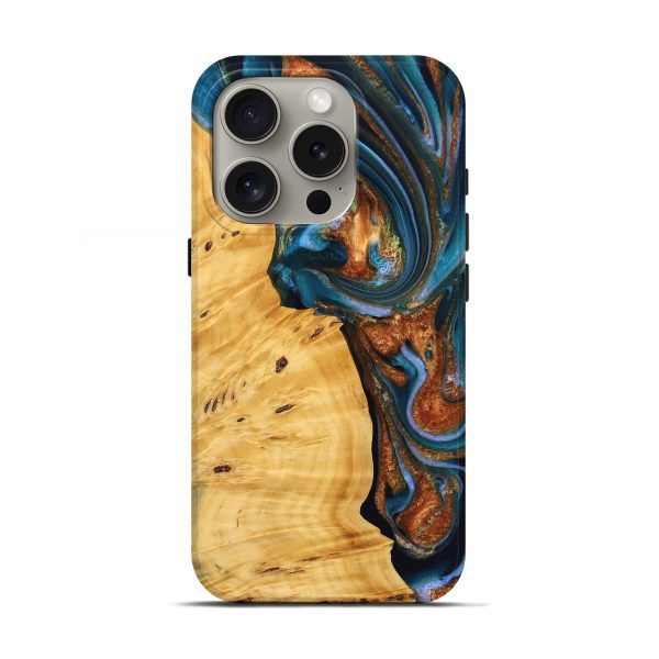 iPhone 16 Pro Wood Live Edge Phone Case - Sileas (Teal & Gold, 745047) For Discount